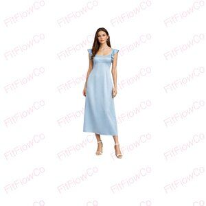 Madewell Satin Maxi Dress Light Blue Bias-Cut Flutter Sleeves NWT